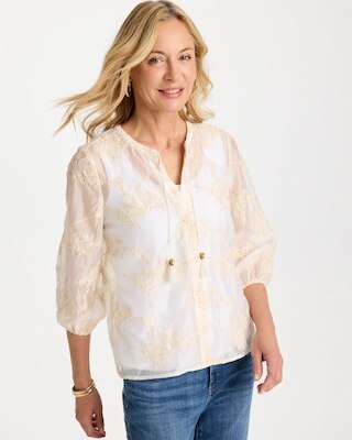 Embroidered Tassel Tie-Front Top click to view larger image.