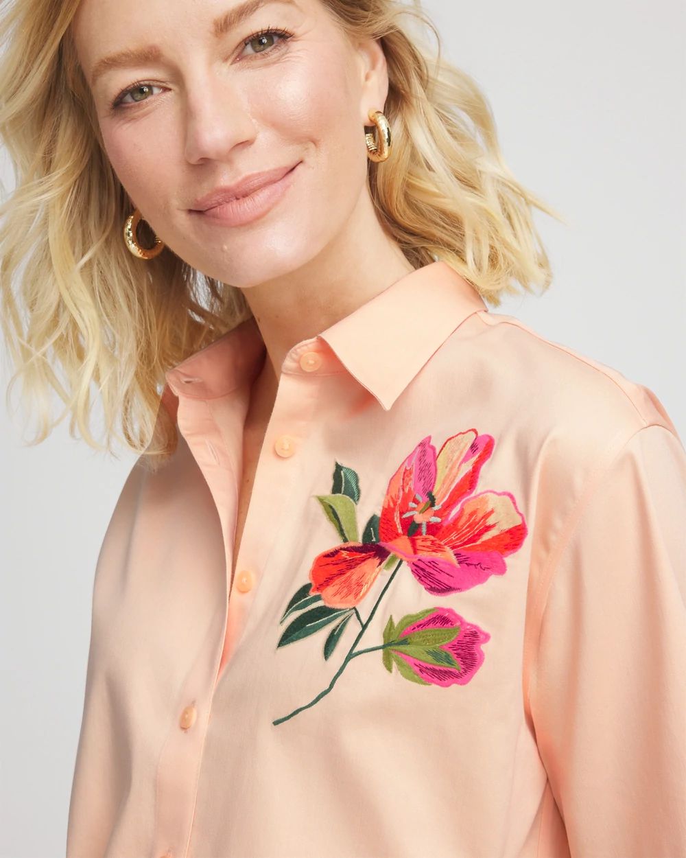 No Iron™ Embroidered Floral Short-Sleeve Shirt click to view larger image.