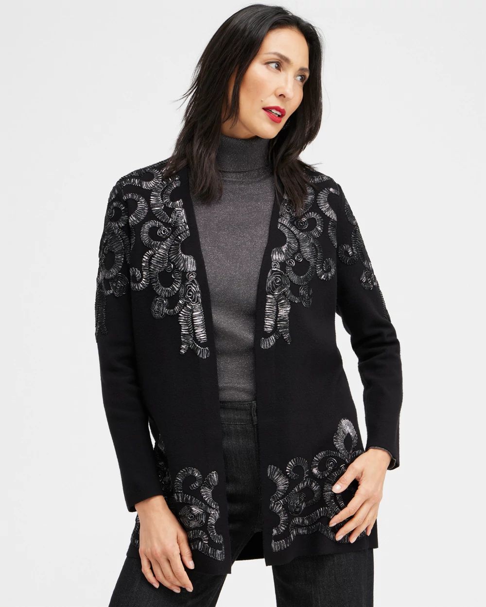 Foil Soutache Cardigan Sweater