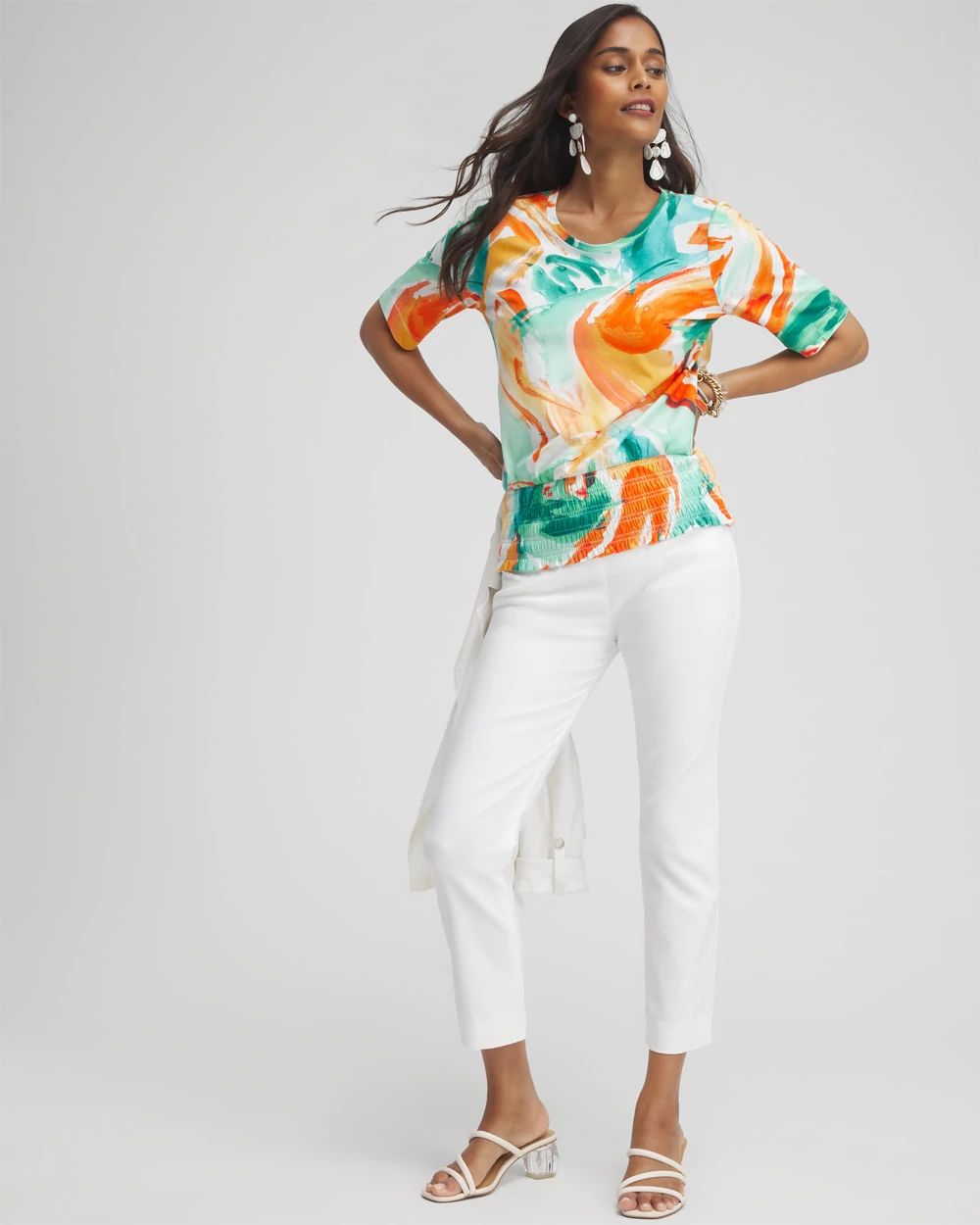 Touch of Cool™ Abstract Smocked Waist Tee click to view larger image.