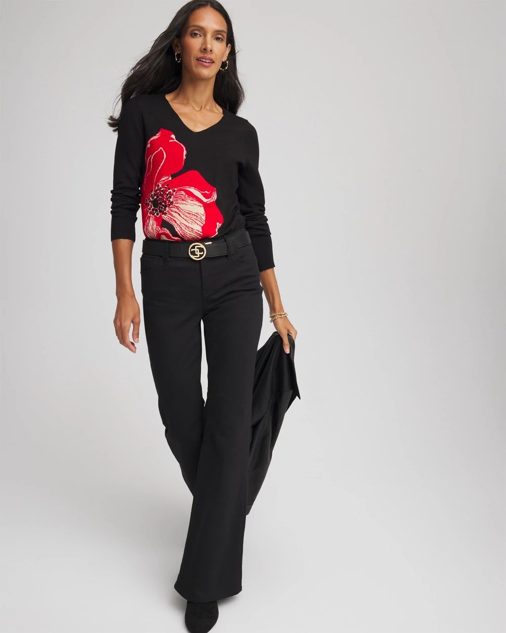 Ella V-Neck Floral Intarsia Sweater