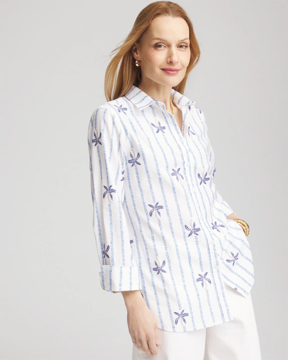 No Iron™ Palm Striped Sateen Shirt