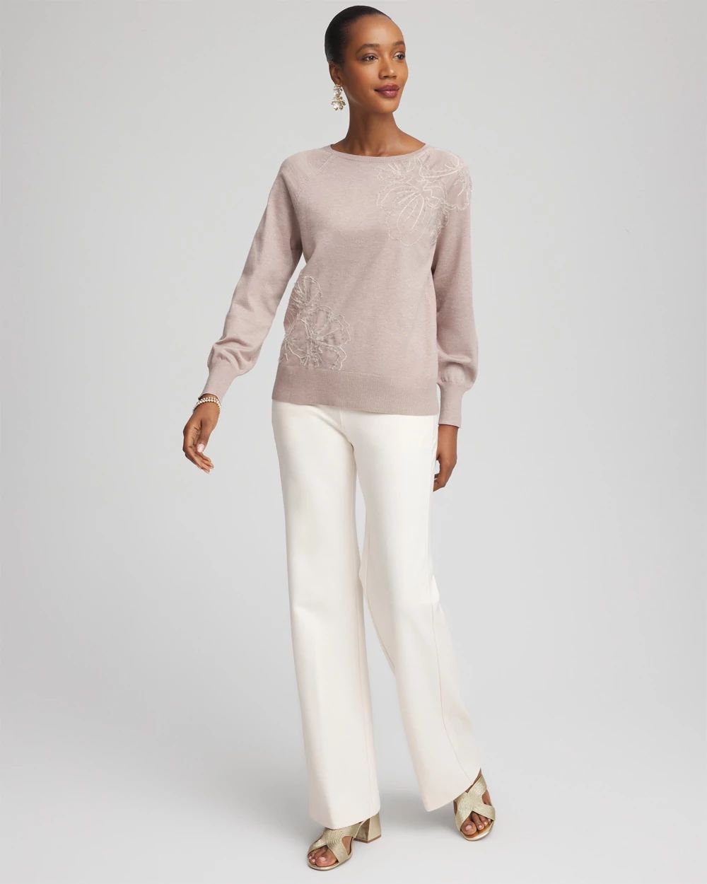 Embroidered Pull-Over Boatneck Sweater click to view larger image.