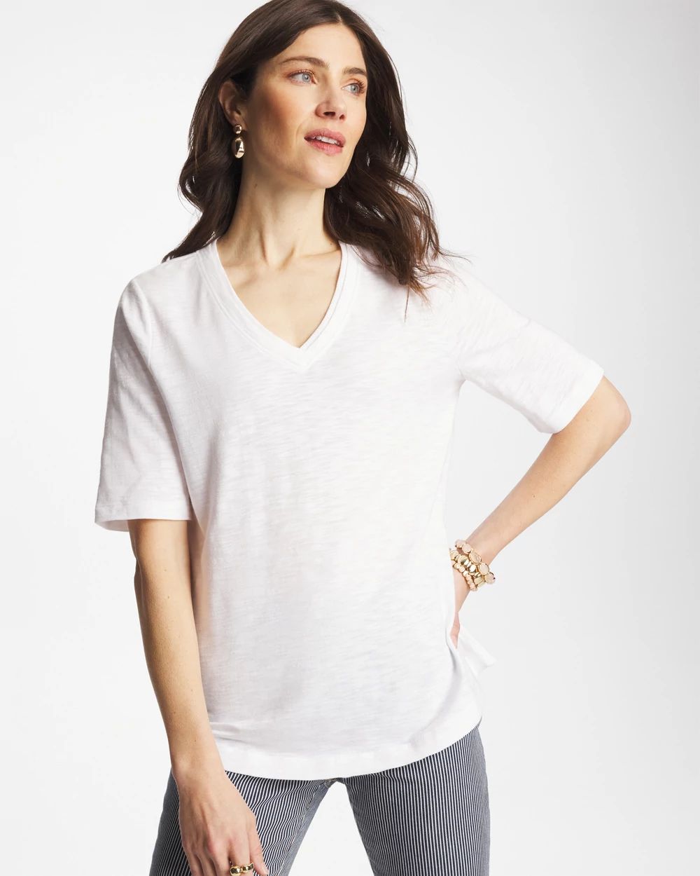 Cotton Slub V-Neck Tee