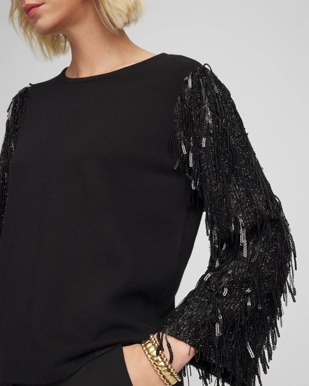 Fringe Sequins Pullover Sweater click to view larger image.