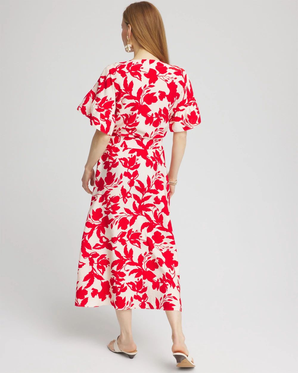 Floral Ruffle-Sleeved Midi Dress click to view larger image.