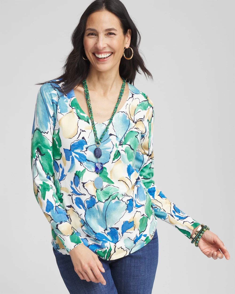 V-Neck Printed Pullover