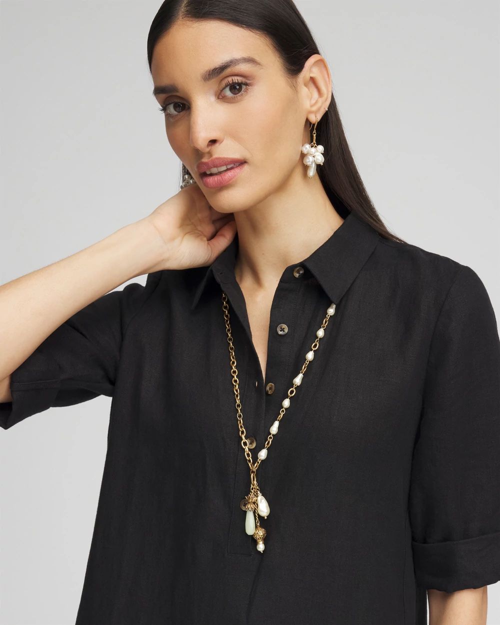 Convertible Multi-Strand Jade & Faux Pearl Charm Necklace