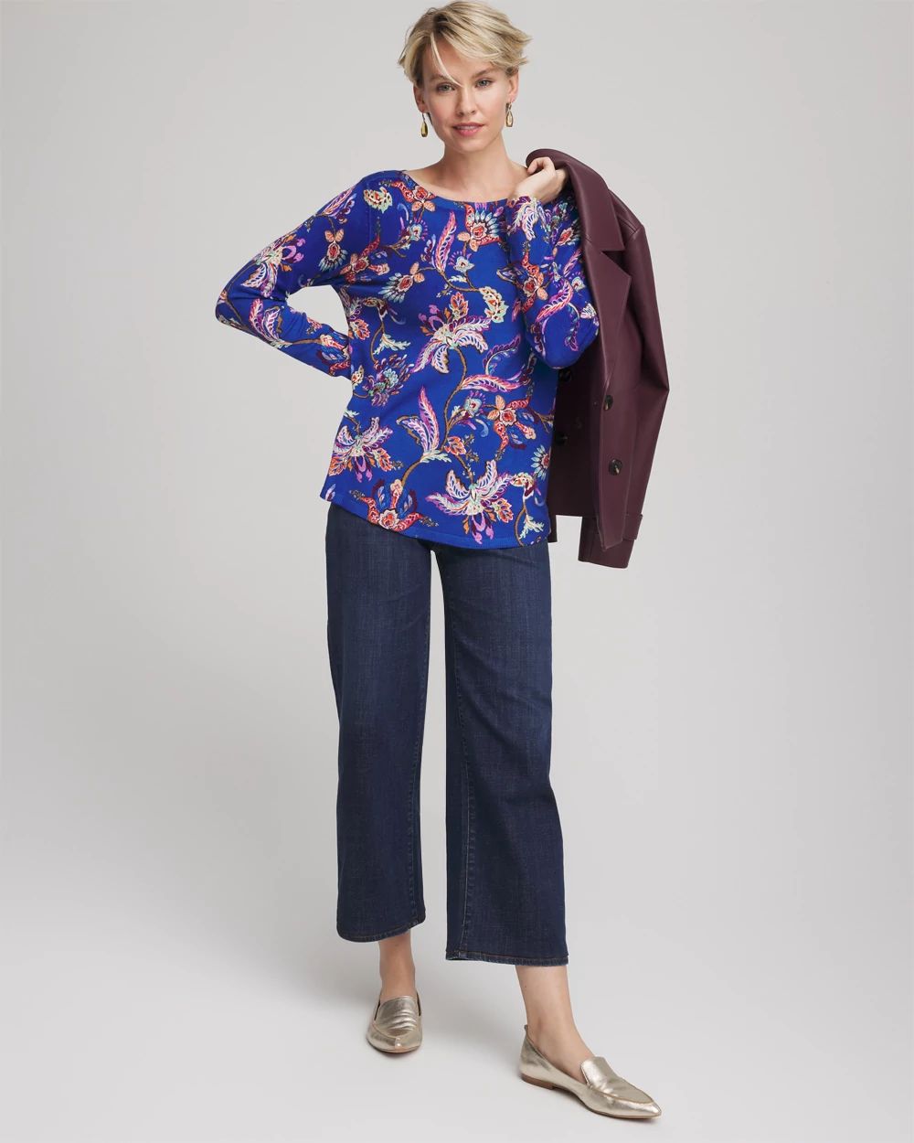 Ella Boatneck Printed Pullover Sweater click to view larger image.