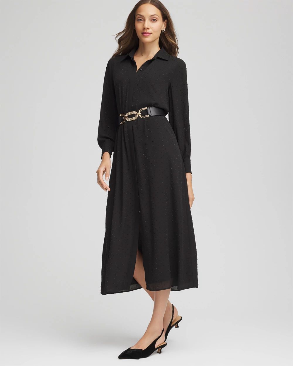 Sequined Long-Sleeved Maxi Shirtdress