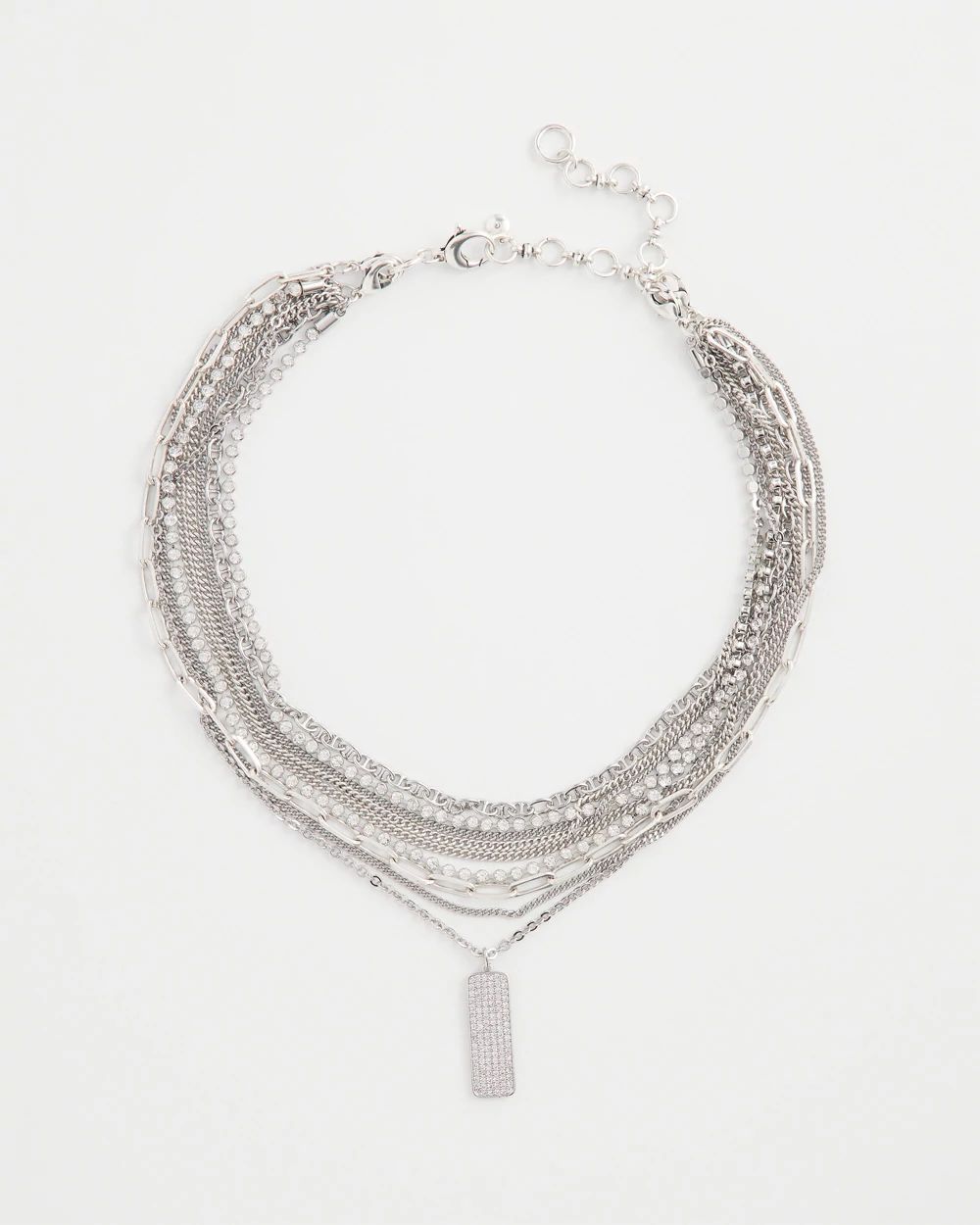 Silver Tone Pave Multistrand Necklace