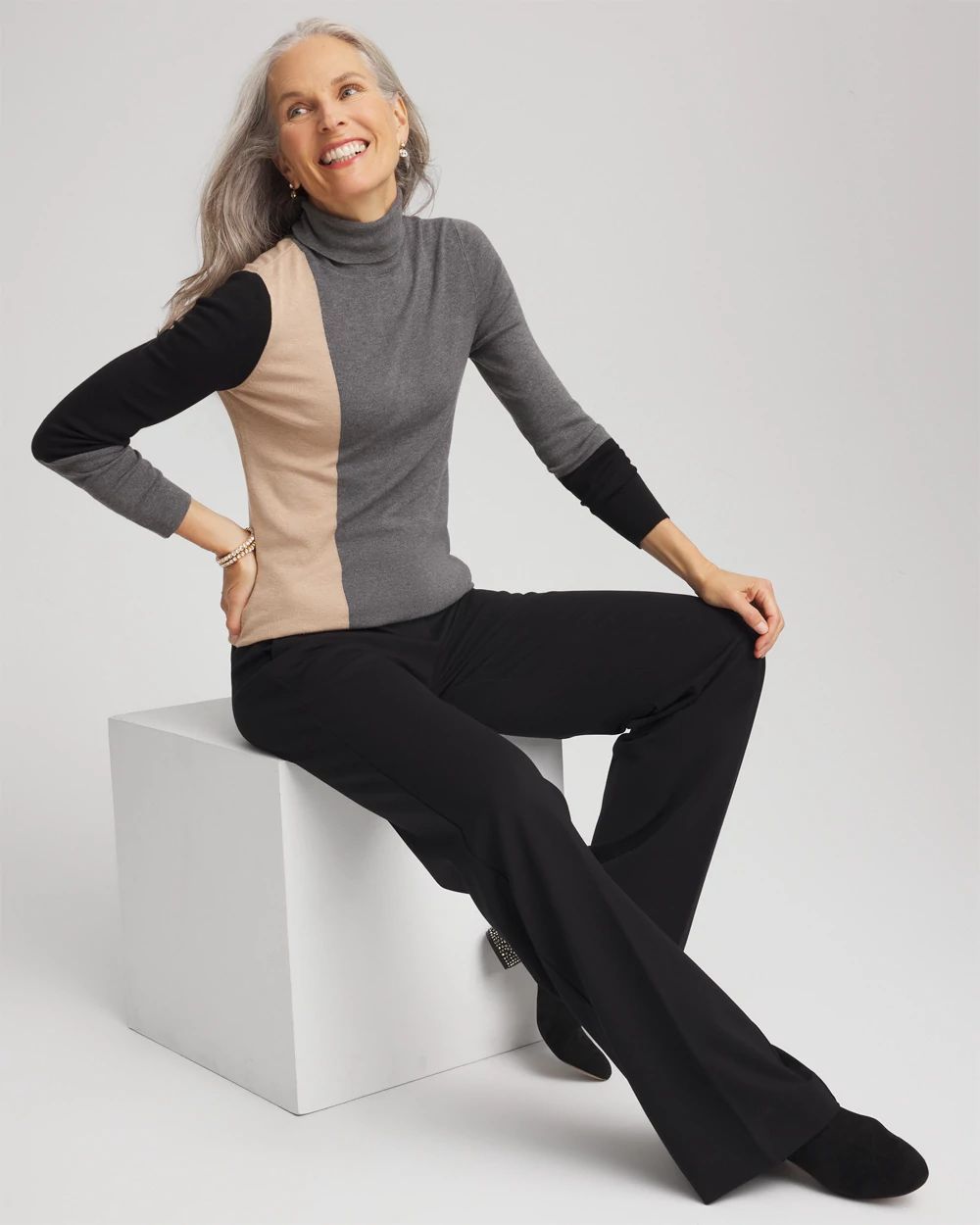 Ella Colorblock Intarsia Turtleneck Sweater