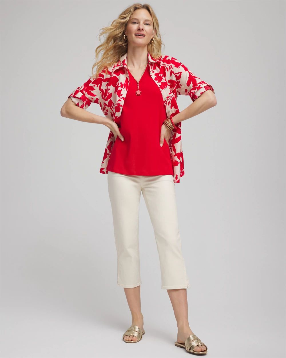 Sleeveless V-Neck Button Tank