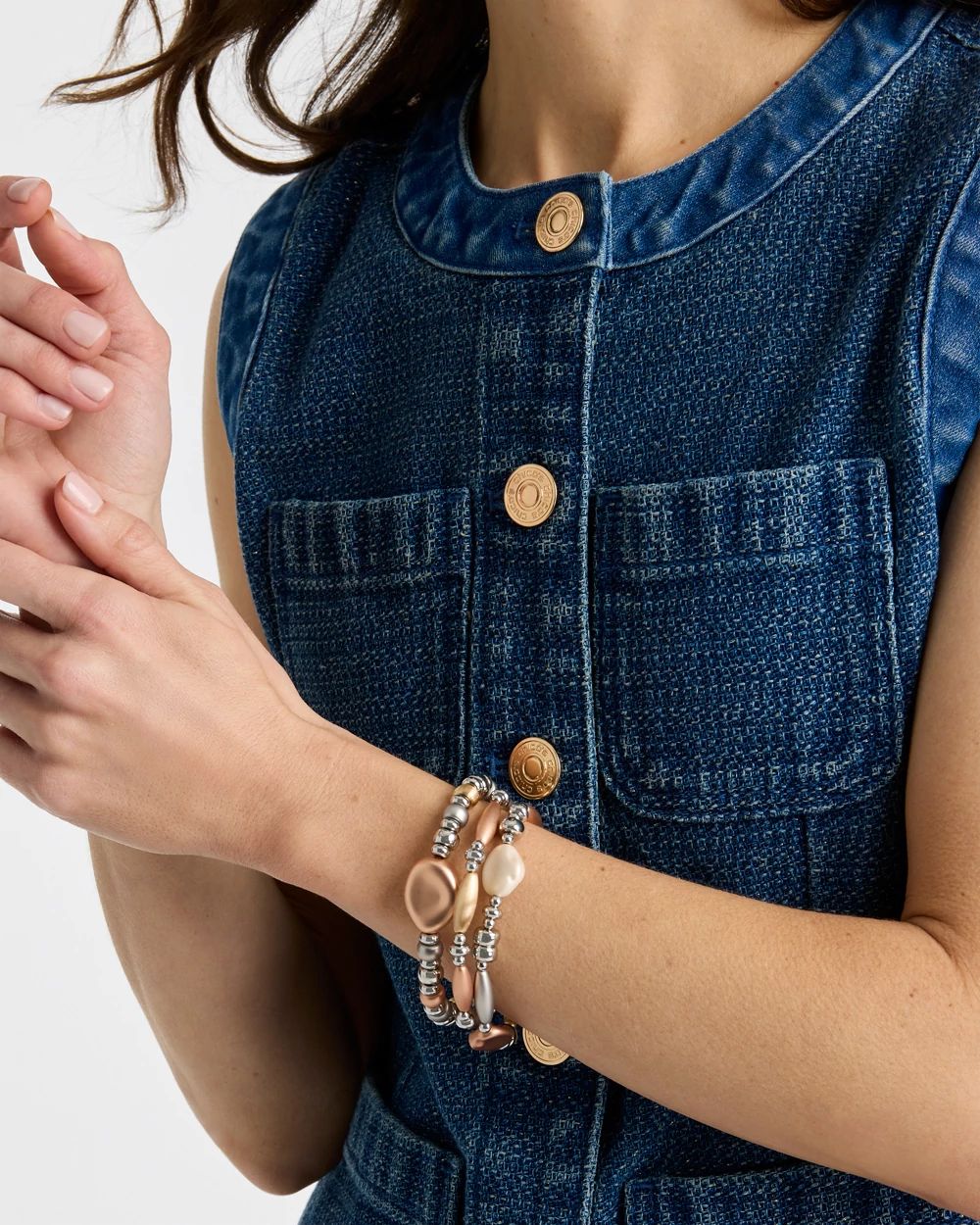 Mixed Metal Stretch Set of Three click to view larger image.