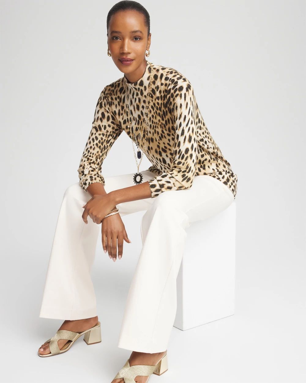 Ella Mockneck Animal-Print Pullover Sweater