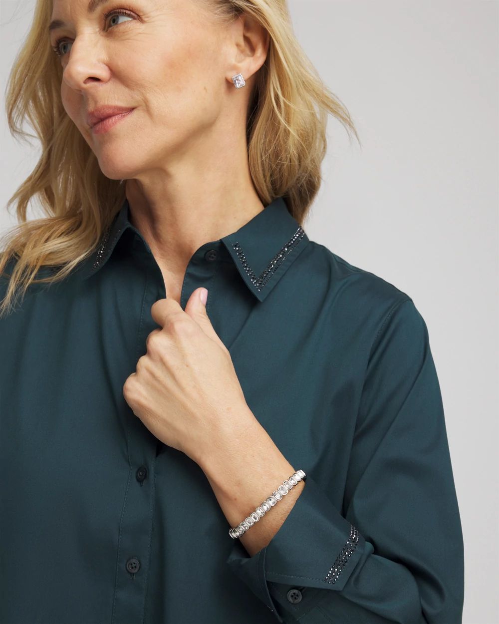 Rhinestone Embellished Poplin Tunic click to view larger image.