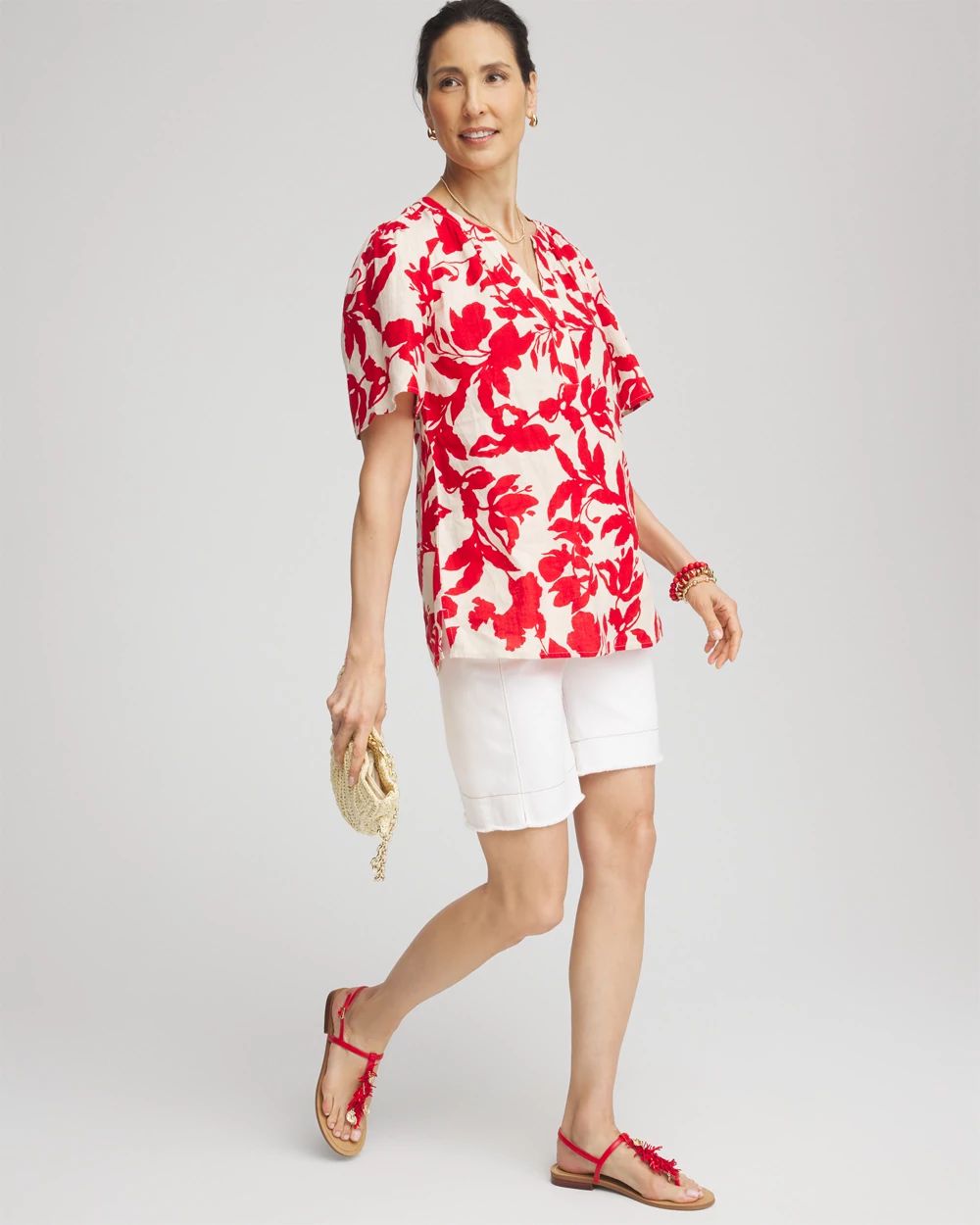 Floral Linen Popover Shirt