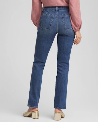 Lace Embroidered Pull-On Straight Jeans click to view larger image.