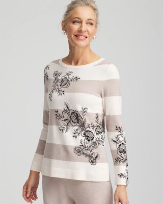 Zenergy® Luxe Cashmere Blend Floral Stripe Sweater