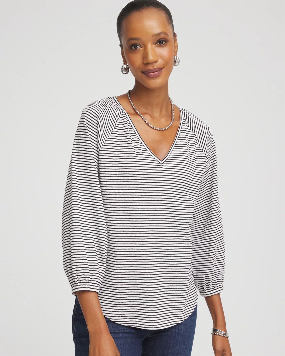 Striped Crinkled Raglan Top