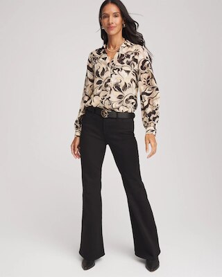 Floral Burnout Blouson-Sleeve Blouse click to view larger image.