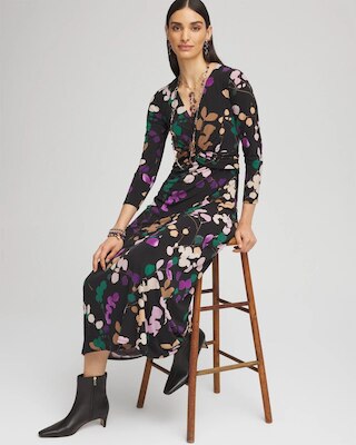 V-neck 3/4 Sleeve Floral Maxi Dress click to view larger image.