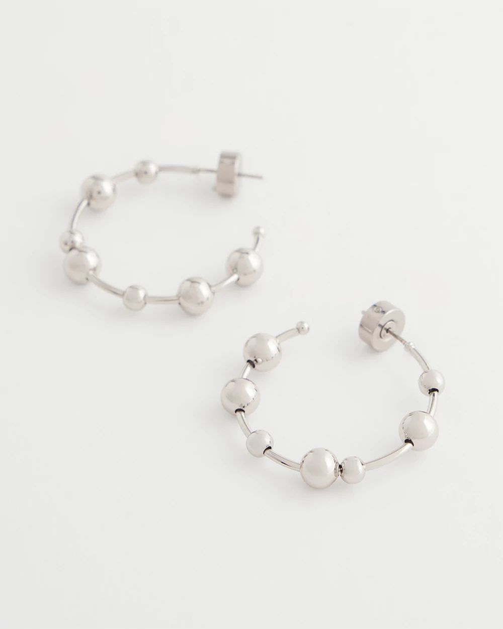 Silvertone Beaded Hoop Earrings
