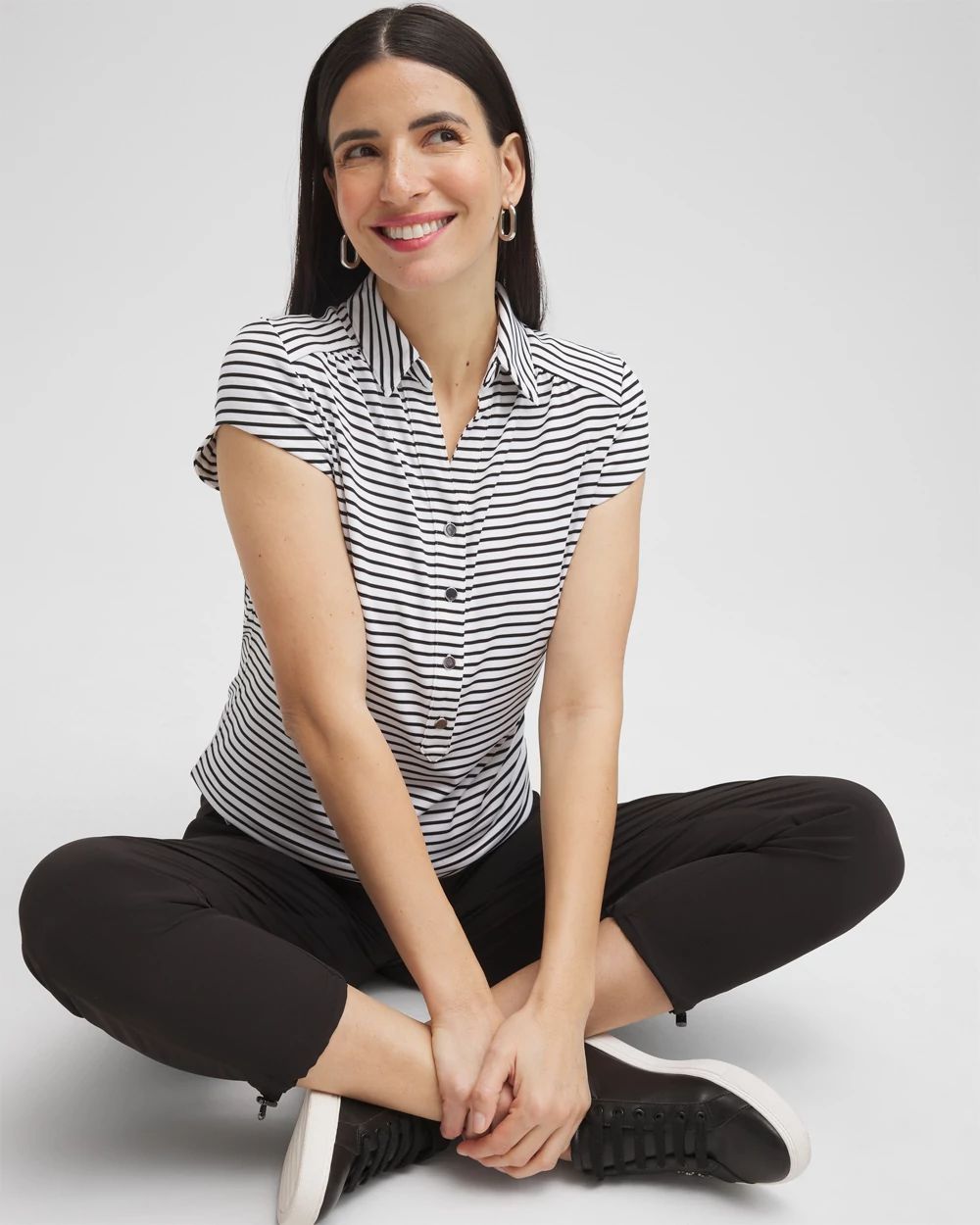 Zenergy® UPF Stripe Cap Sleeve Polo click to view larger image.