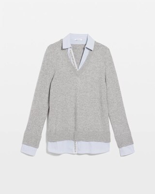 Sequin Built-In Shirt Knit Sweater click to view larger image.