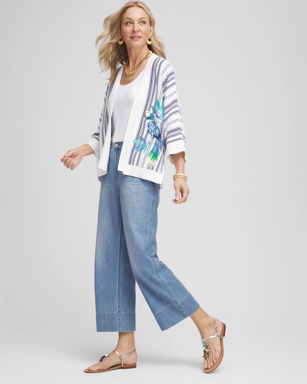 Island Motif Embroidered Cardigan