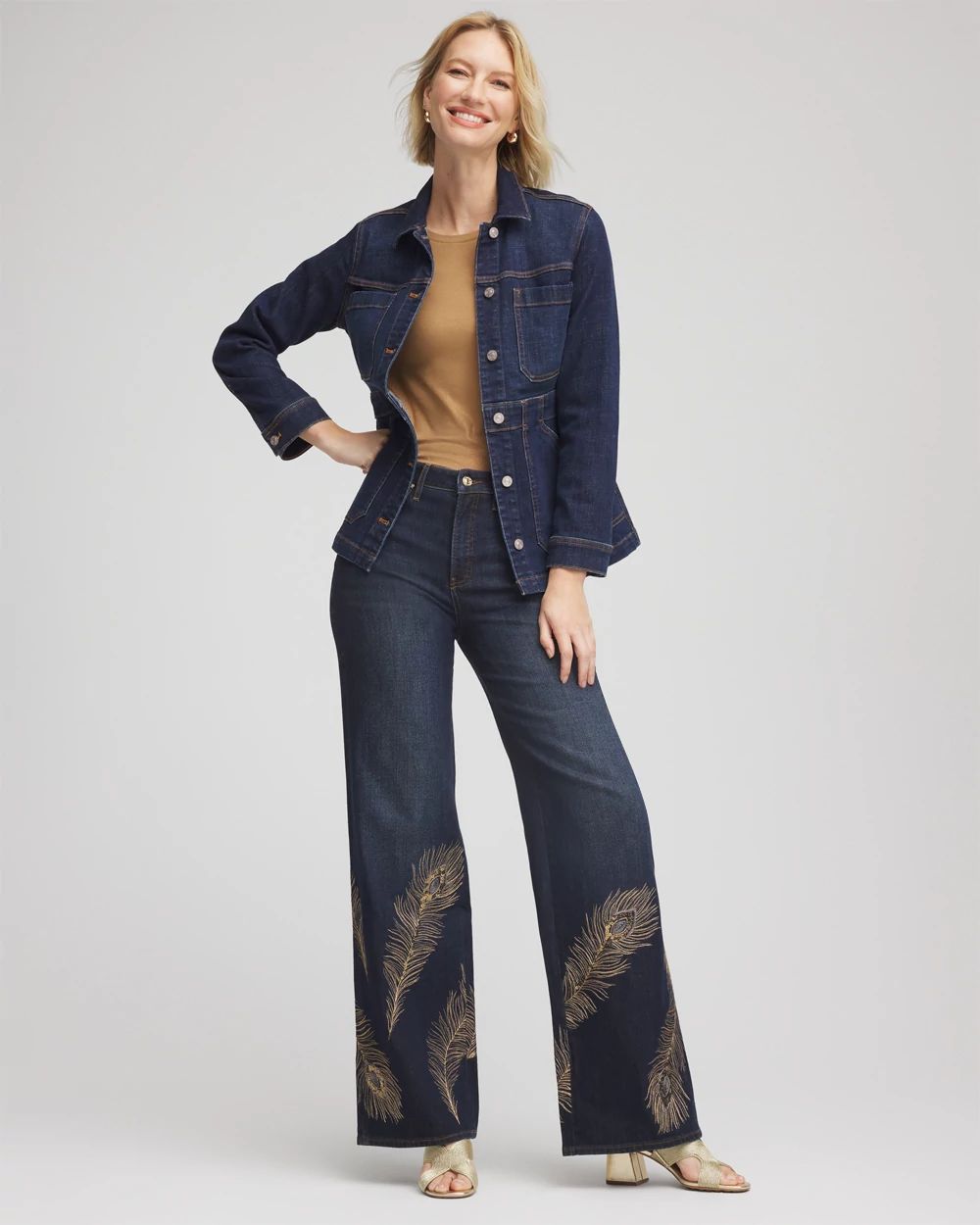 Embellished High-Rise Wide-Leg Jeans click to view larger image.