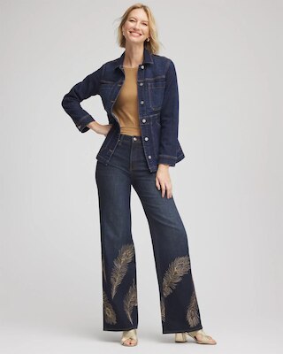 Embellished High-Rise Wide-Leg Jeans click to view larger image.