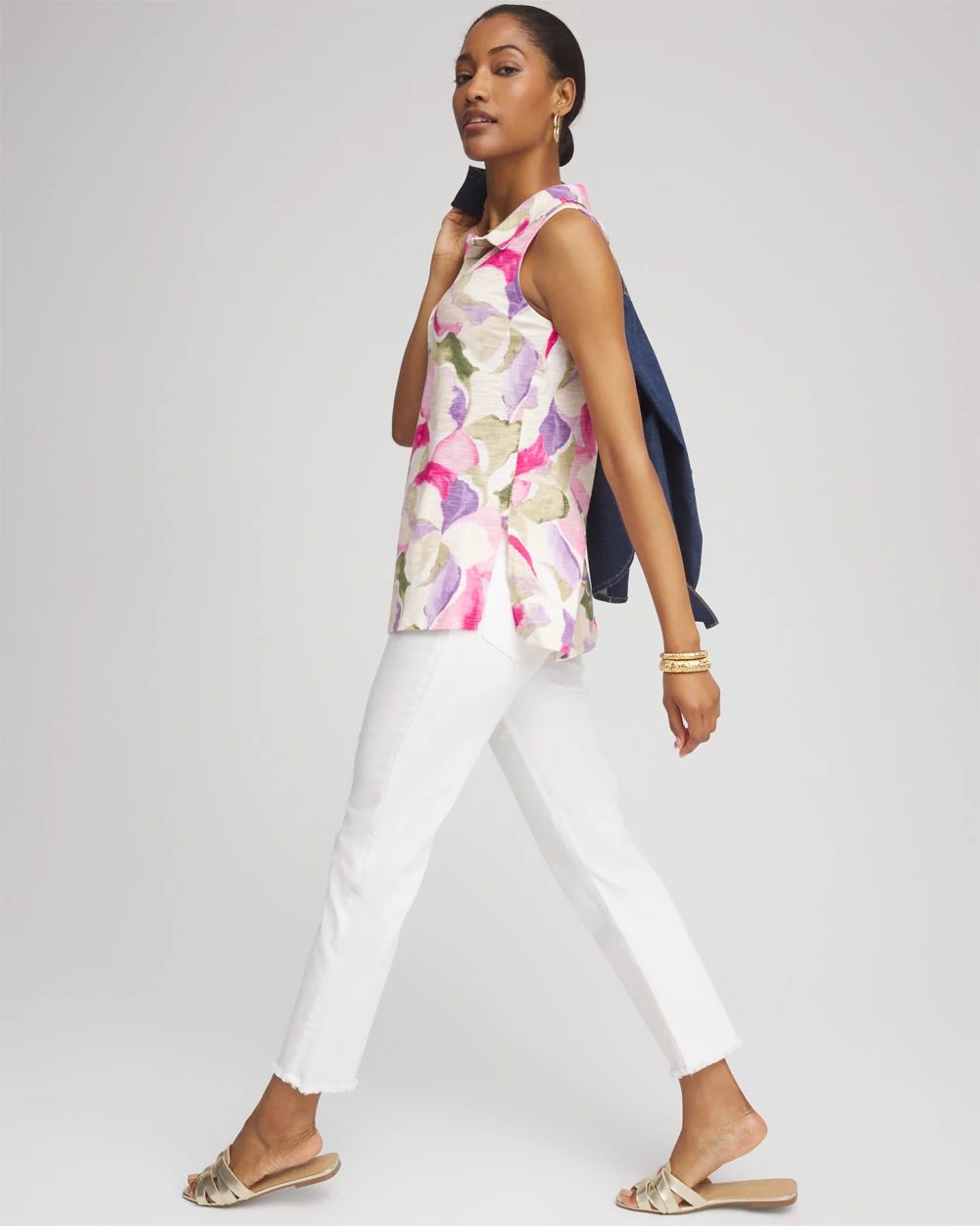 Watercolor Slub Sleeveless Collared Tunic