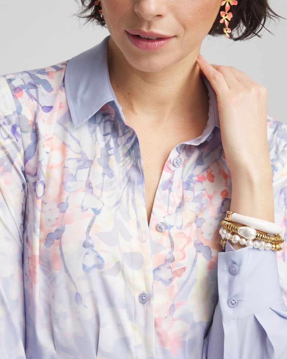 Floral Matte Satin Midi Shirtdress