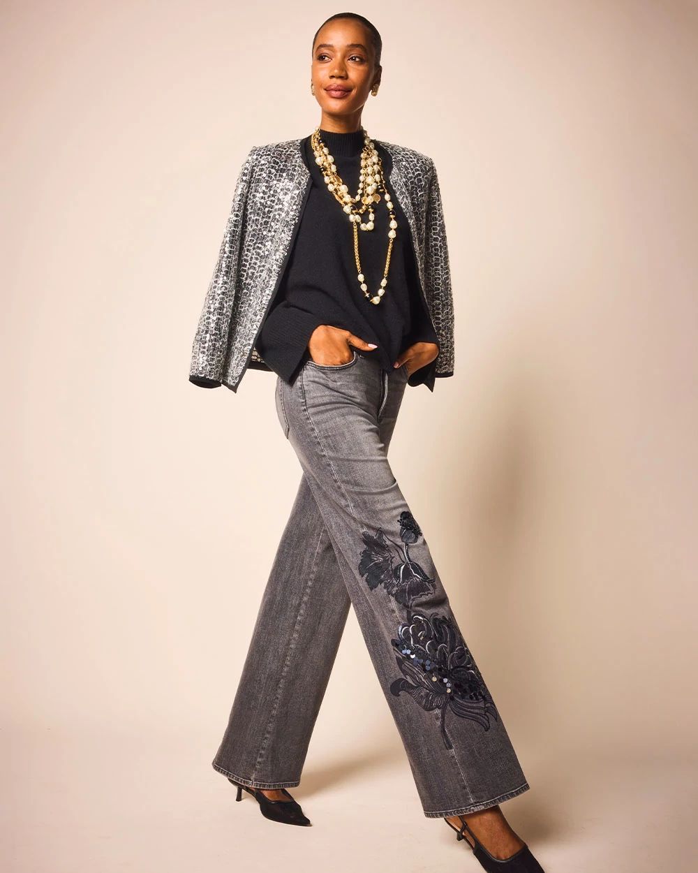 Printed High-Rise Wide-Leg Jean click to view larger image.