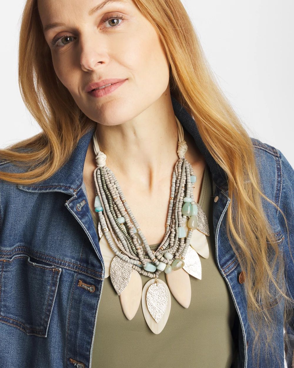 Multistrand Wood Petal Necklace