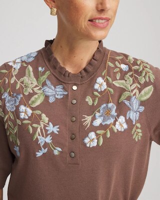 Embroidered Henley Pullover Sweater click to view larger image.