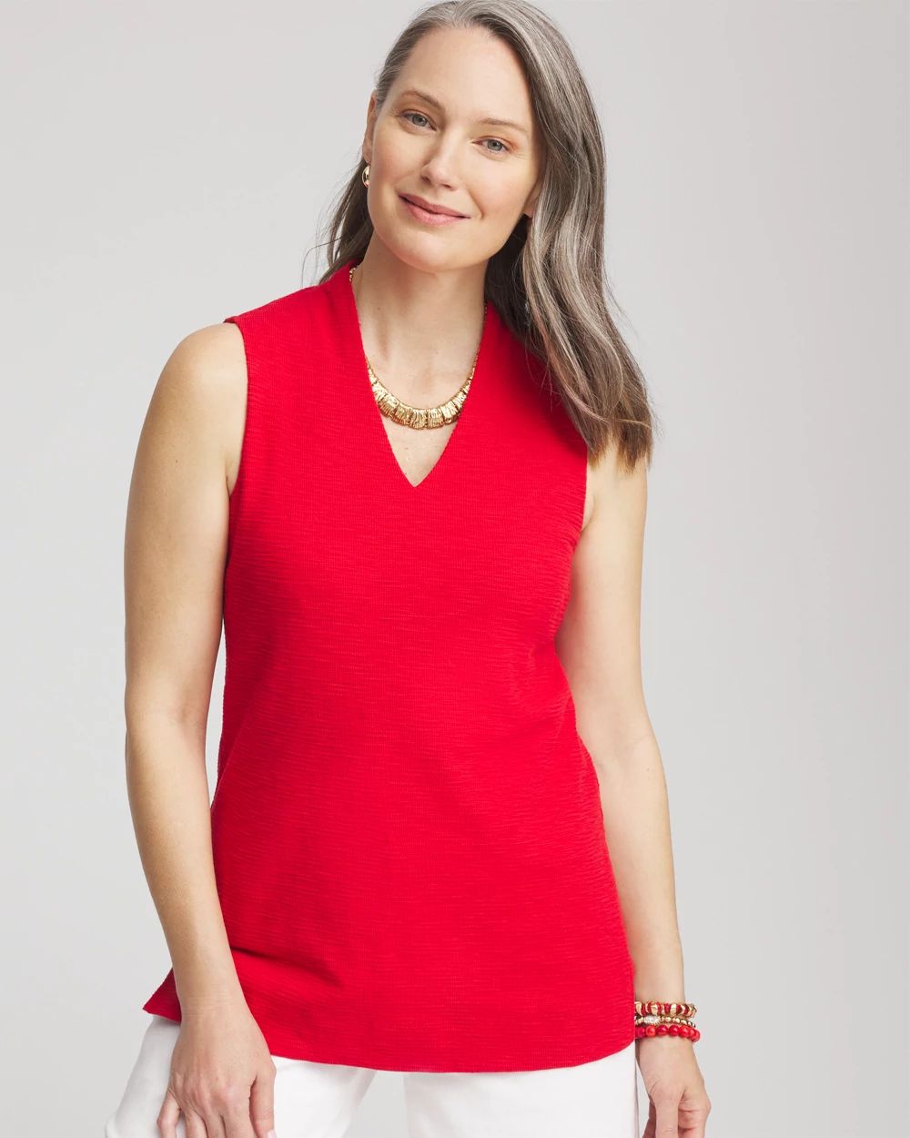 Textured Sleeveless V-Neck Tunic