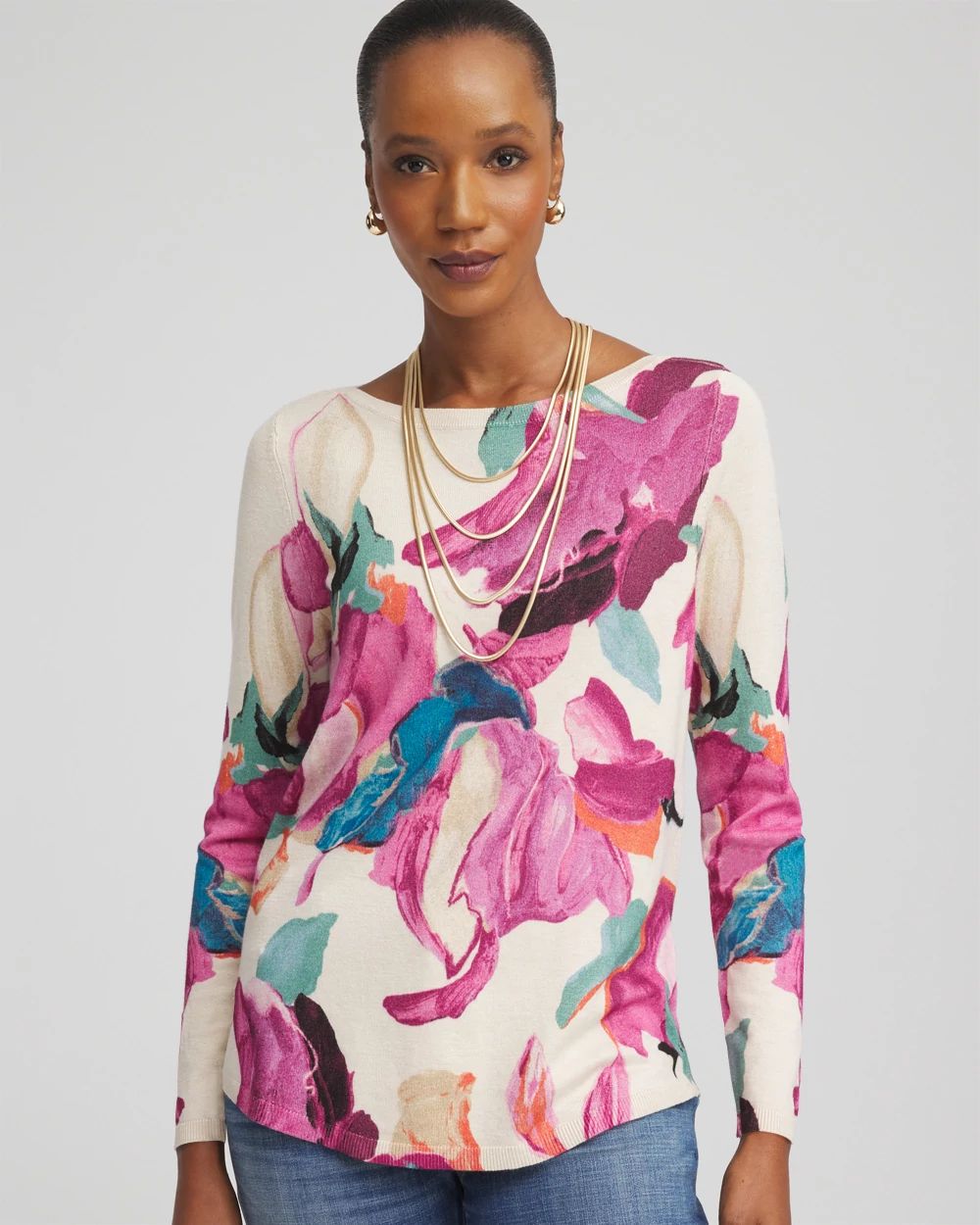Ella Boatneck Watercolor Pullover Sweater