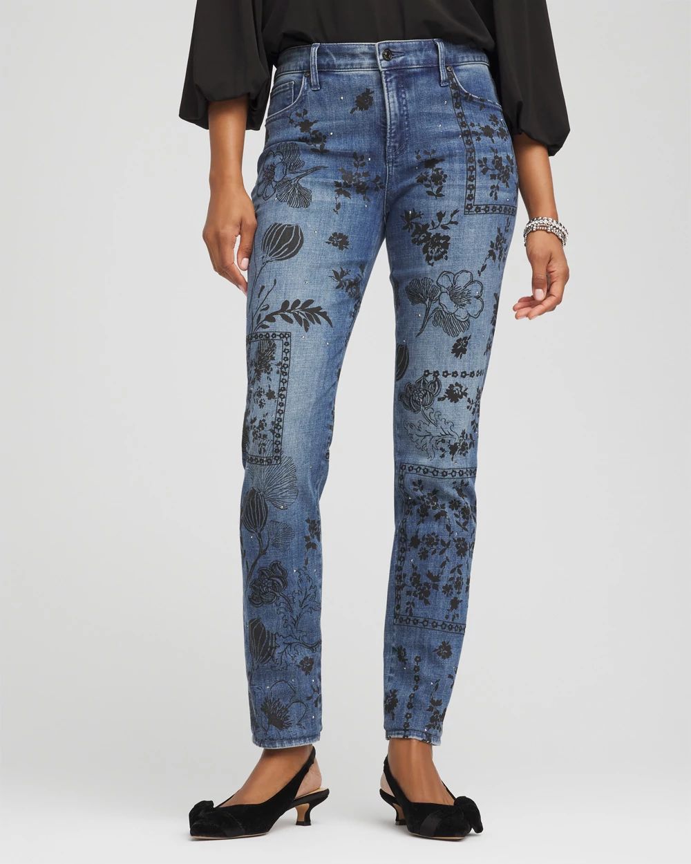 Mixed-Media Girlfriend Slim Ankle Jeans