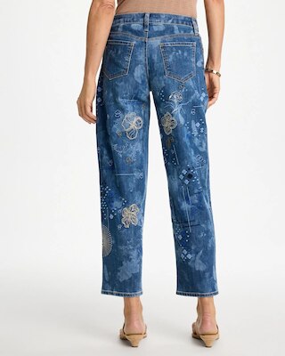 Embroidered Crop Boyfriend Jeans click to view larger image.