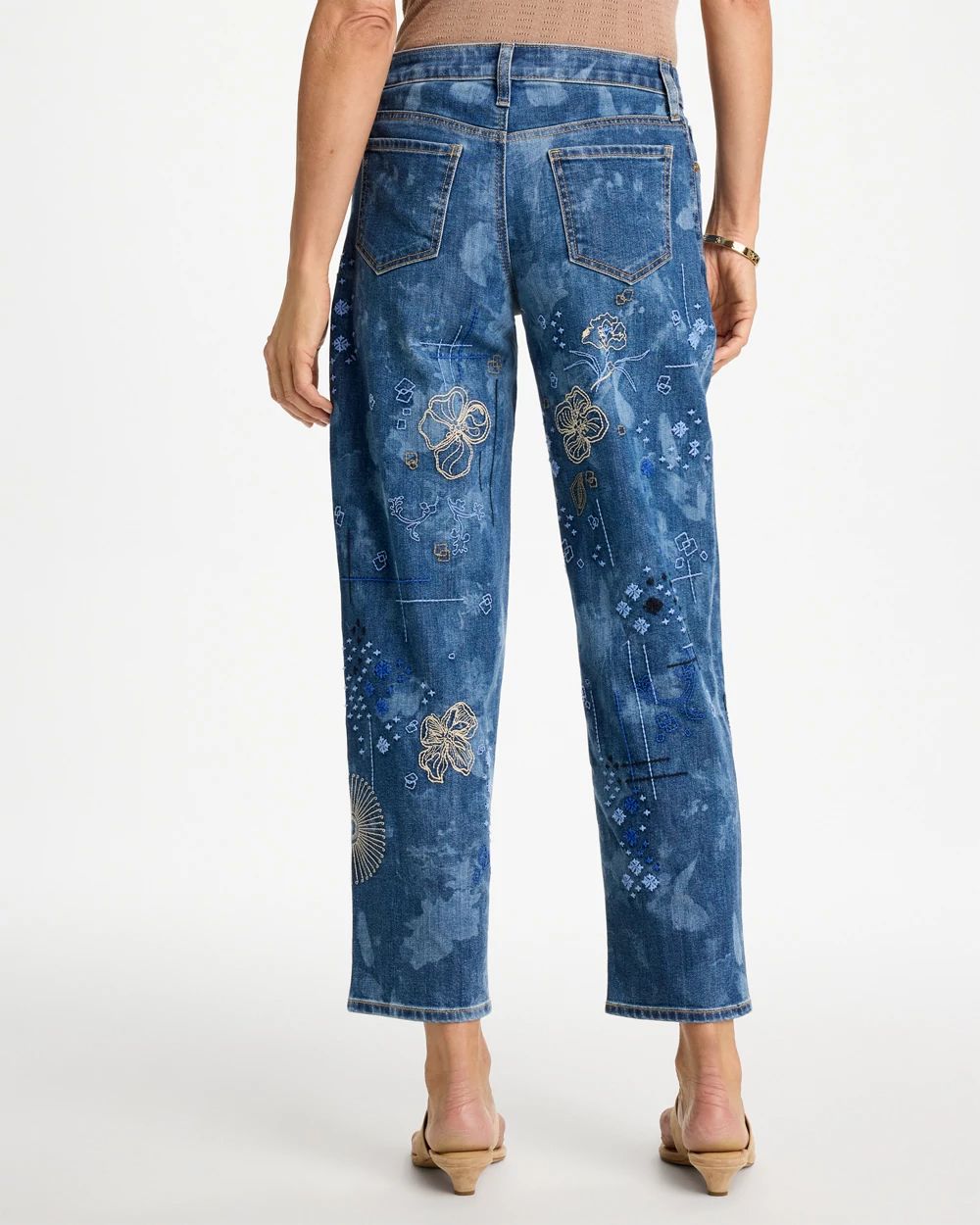 Embroidered Crop Boyfriend Jeans