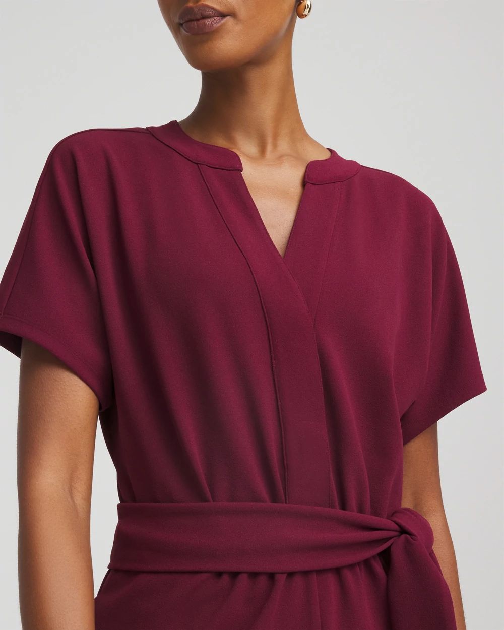 Petite Belted Dolman-Sleeve Jumpsuit