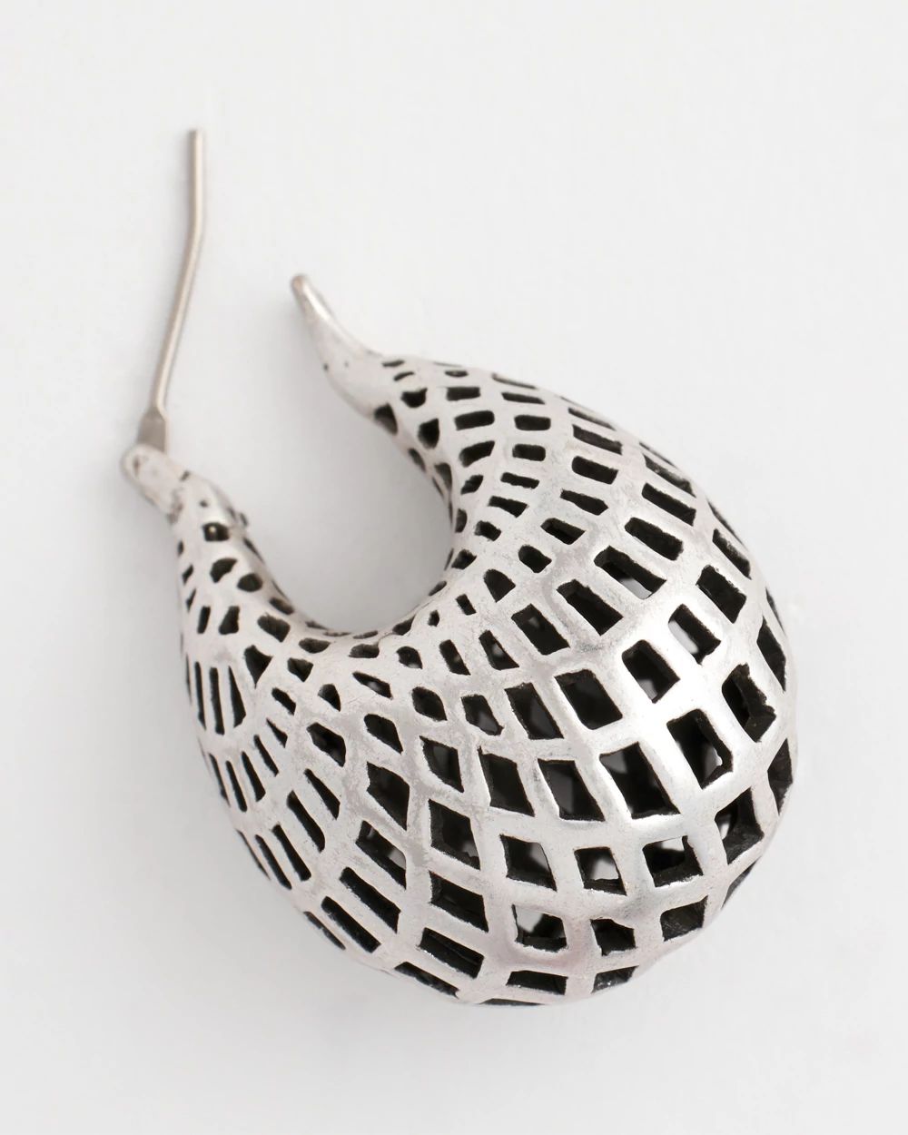 Silver Lattice Puff Hoop Earrings click to view larger image.