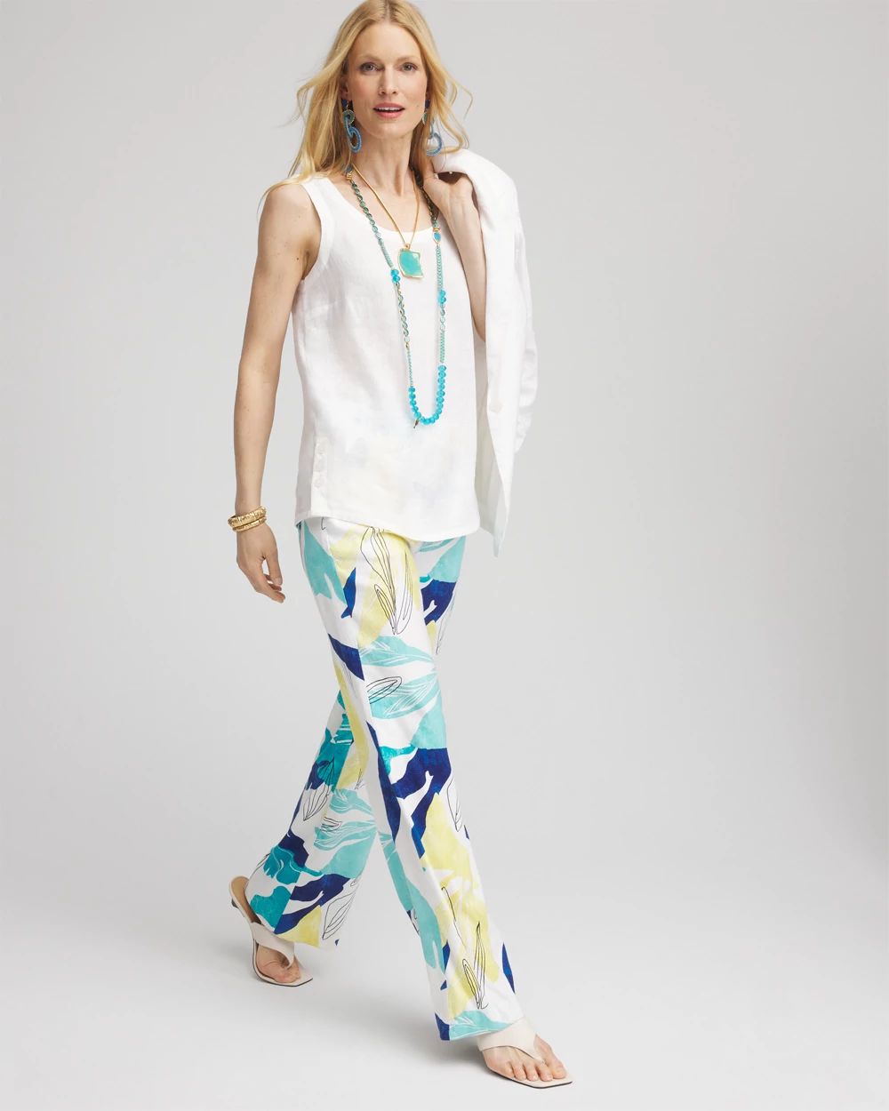 Petite Tropical Linen Stretch Relaxed Pants