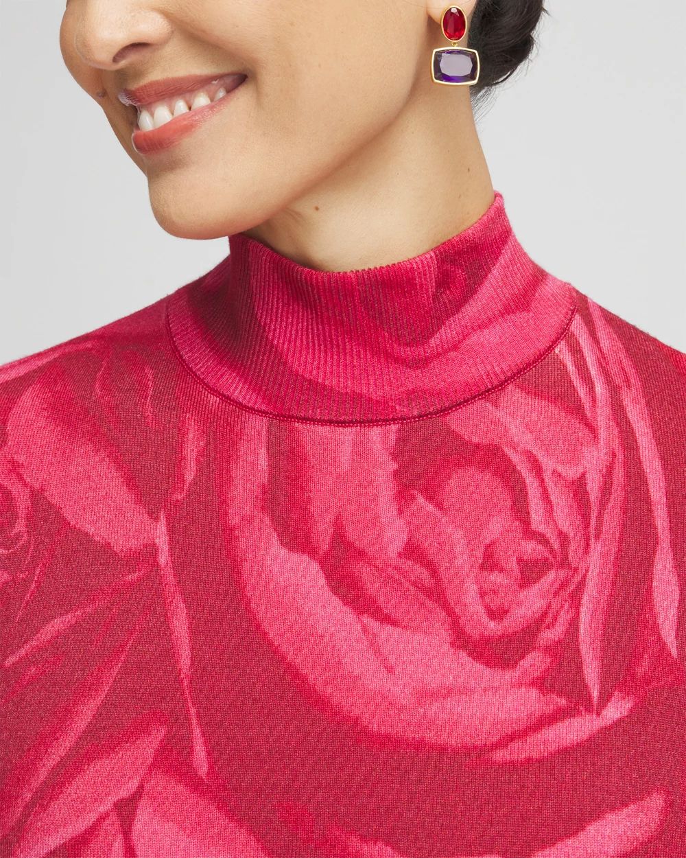 Rose Print Mockneck Pullover Sweater click to view larger image.