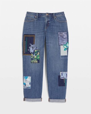 Boyfriend Patchwork Cropped Jeans click to view larger image.