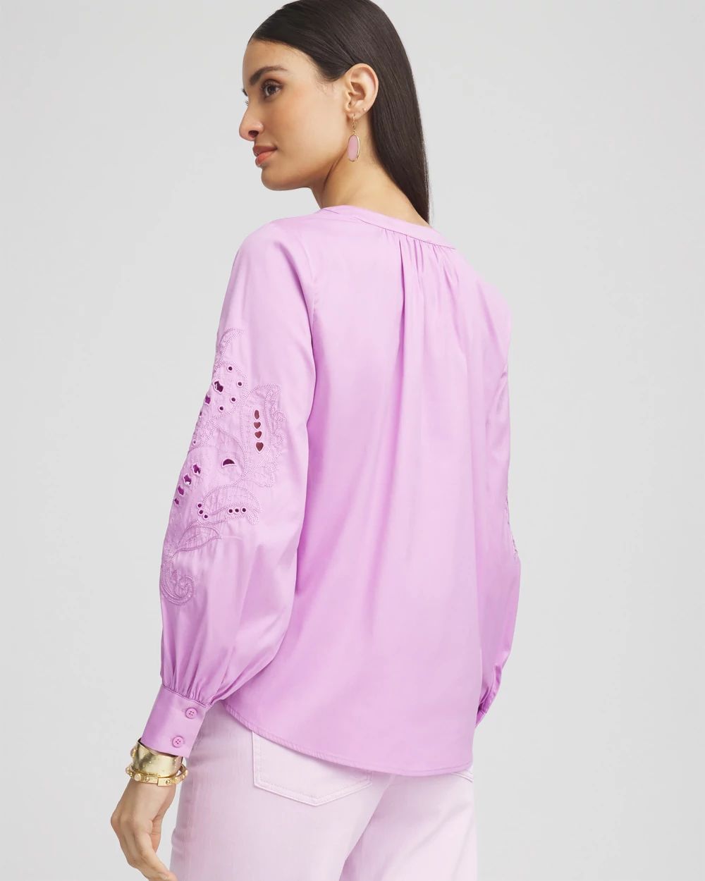 Embroidered Poplin Splitneck Shirt click to view larger image.