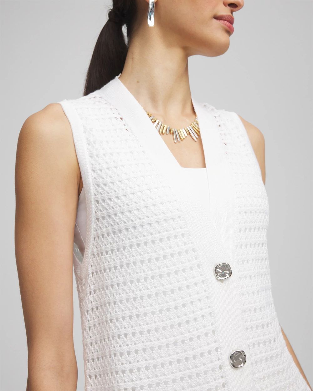 Pointelle Sleeveless Midi Sweater Vest