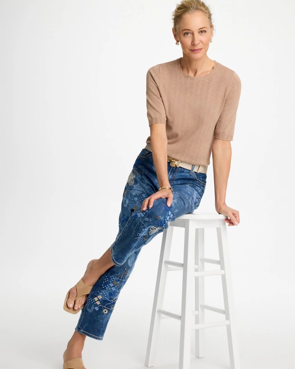 Ella Crewneck Pointelle Pullover Sweater click to view larger image.